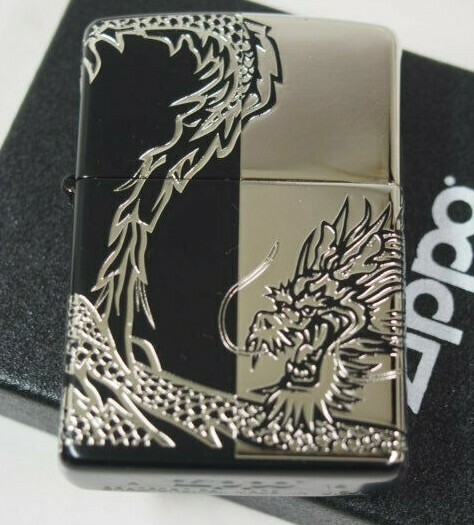 Zippo Monotone Dragon Black Silver Japanesque 4 Sided Etching Lighter Japan New
