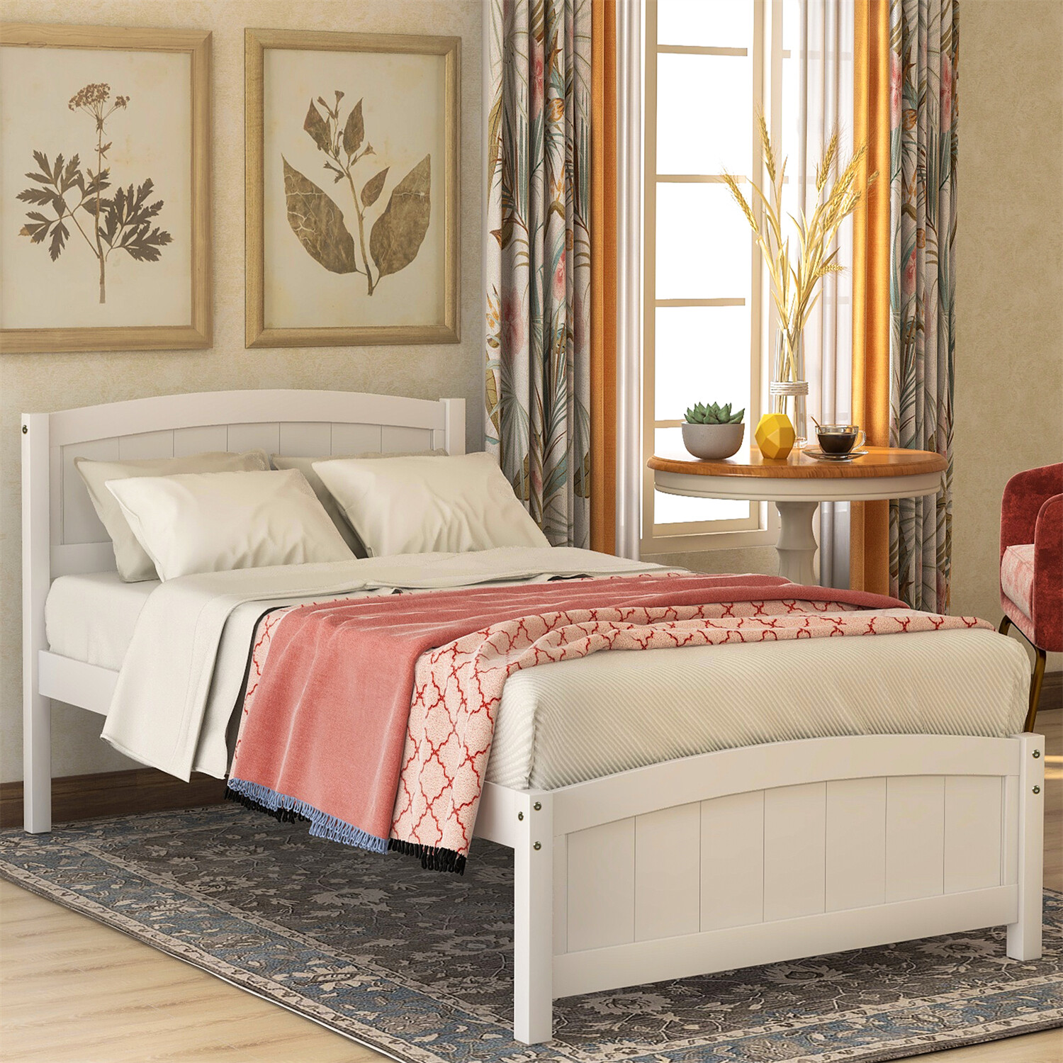 Twin Size Bed Frame Wood Platform Bed Frame with Headboard White/Gray/Espresso