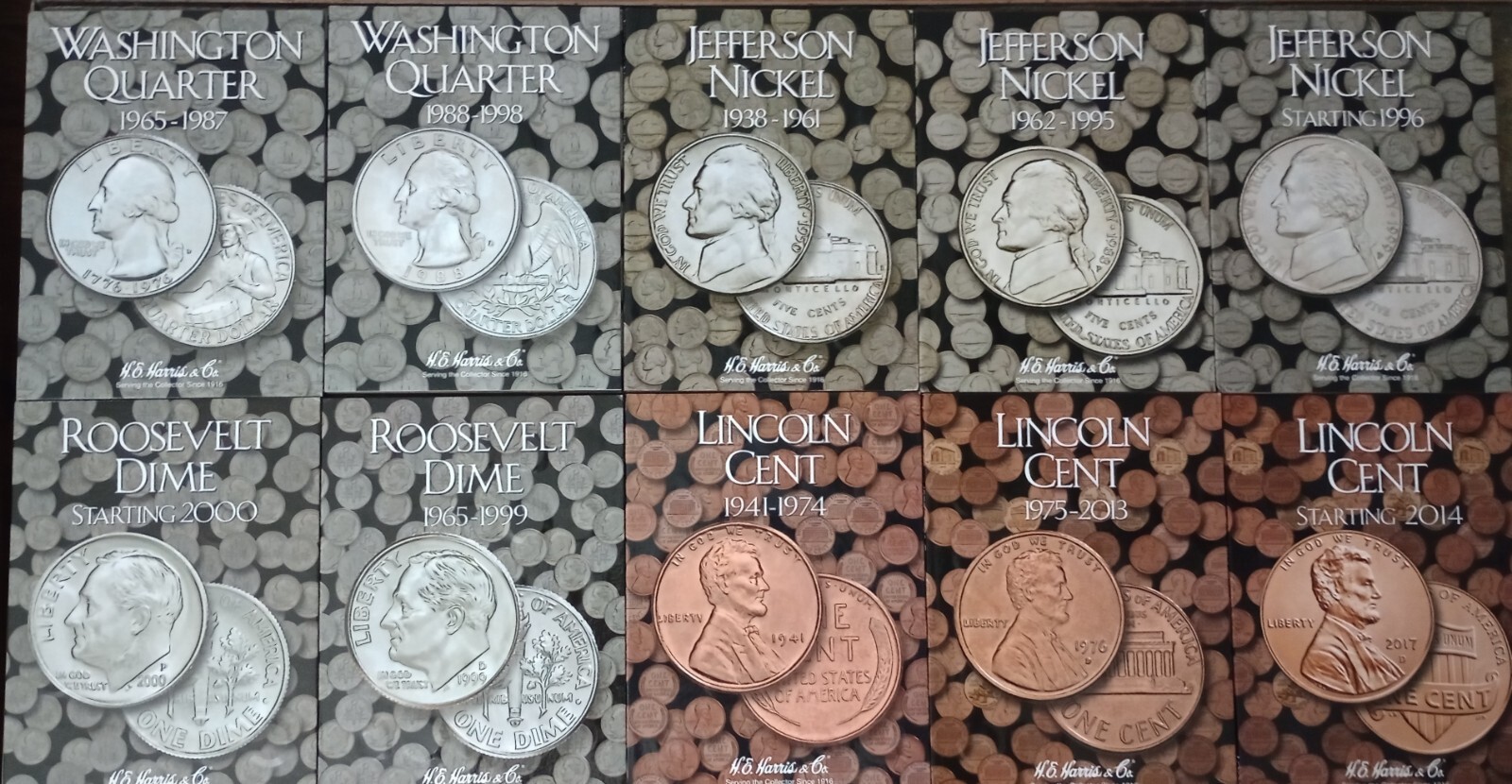 Complete Ten H.E. Harris Folder Set Of U.S. Coins Awesome Collection!