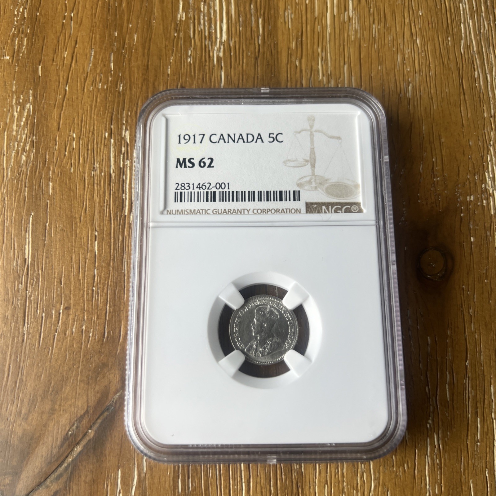Canada 1917 Silver 5 Cents. NGC Certified MS 62