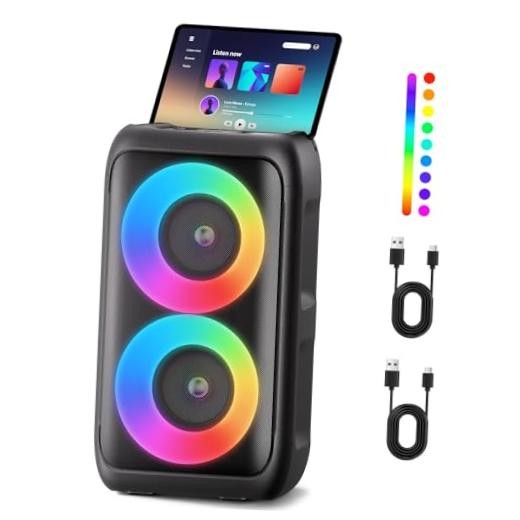 Bluetooth Speaker with 2 Wireless Microphones - Big Party Speaker for 2 Mics