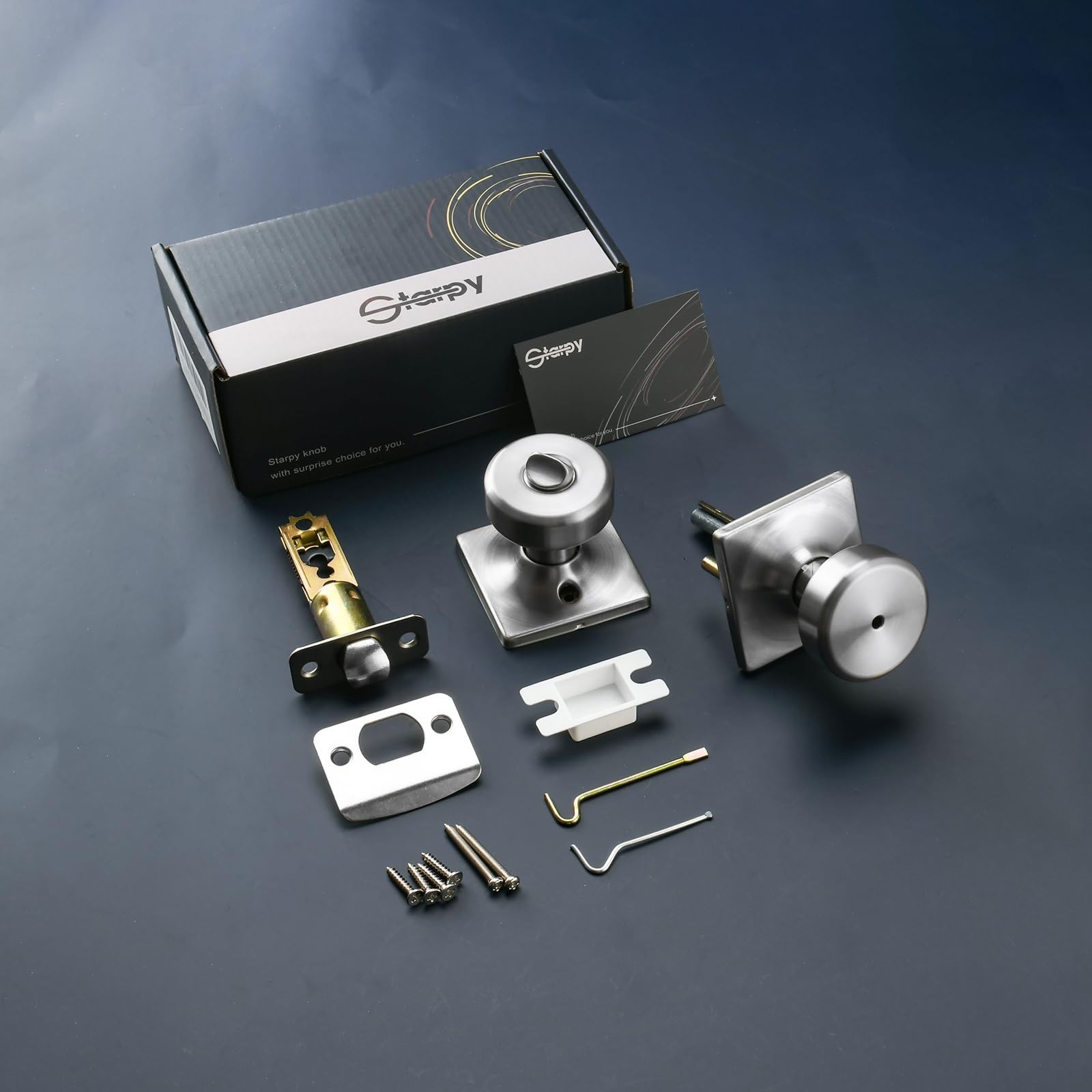 STARPY Brushed Nickel Door Knobs with Square 1-Privacy,