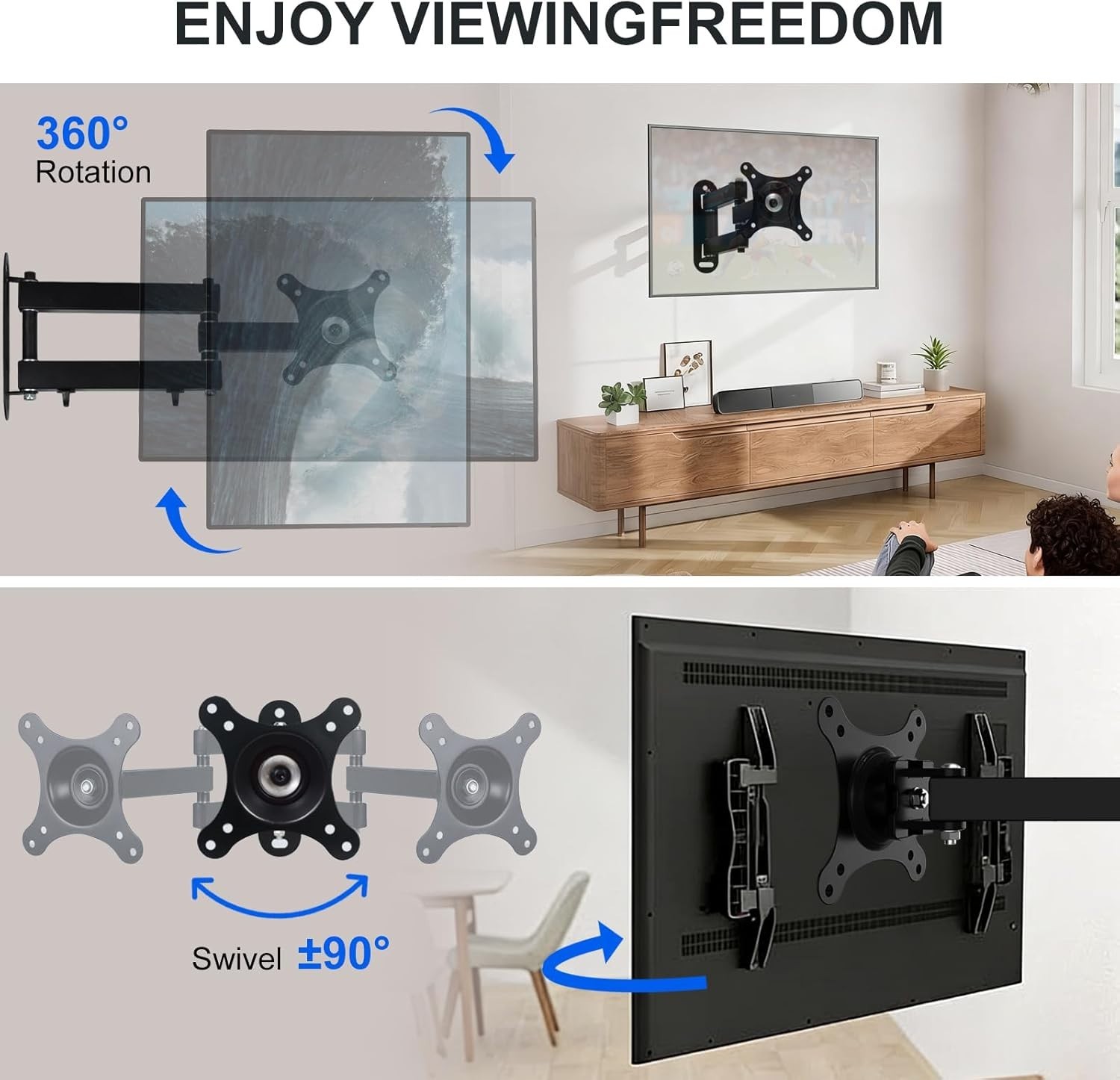Versatile TV Wall Mount for 14-24 Inch TVs - Secure 360° Rotation & Stability