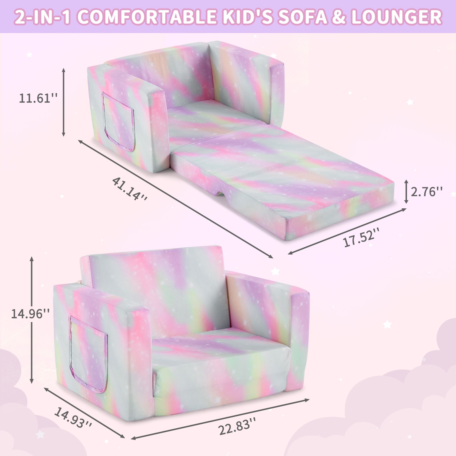 All-Sponge Kids Foldable Sofa Bed Single Chaise Lounge
