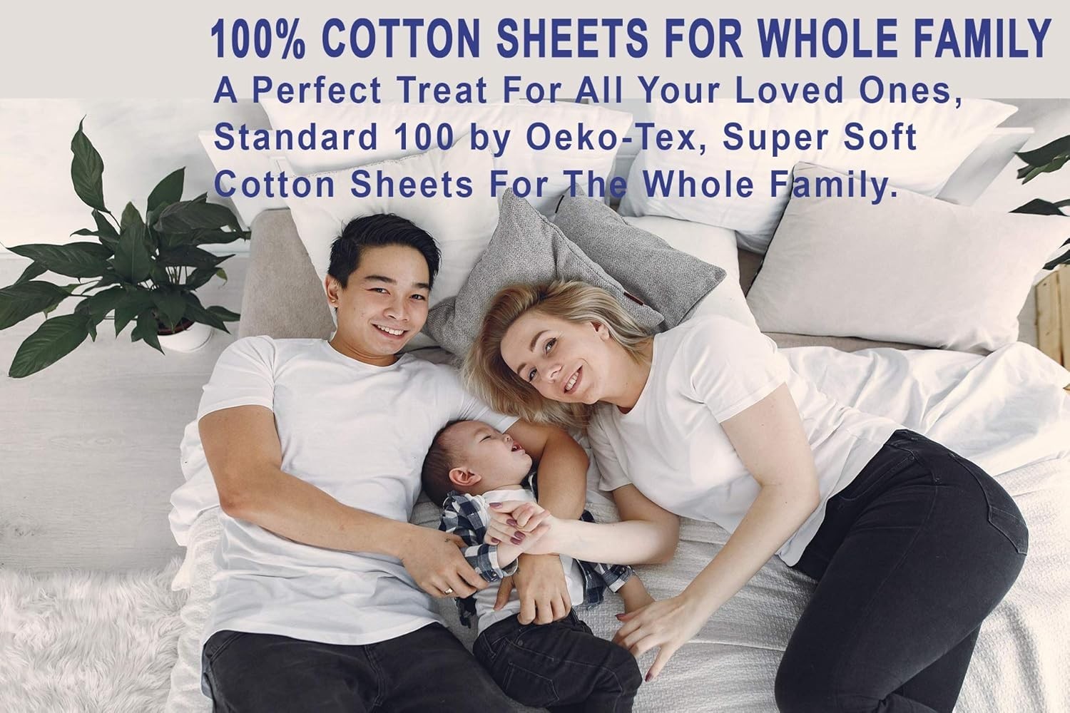 Bloomex 100% Cotton Queen Sheet Set – 4 Pieces, Soft Percale, 16" Deep Pocket