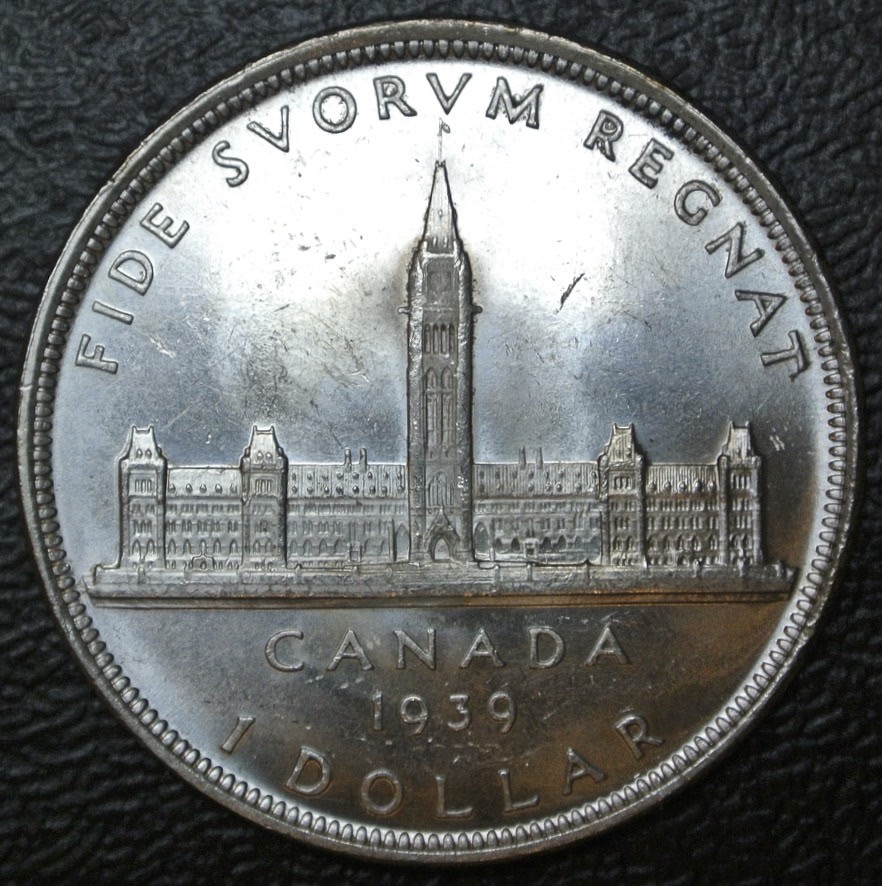 1939 CANADA $1 DOLLAR - .800 SILVER-George VI-WWII era - HIGH GRADE - FULL STEPS
