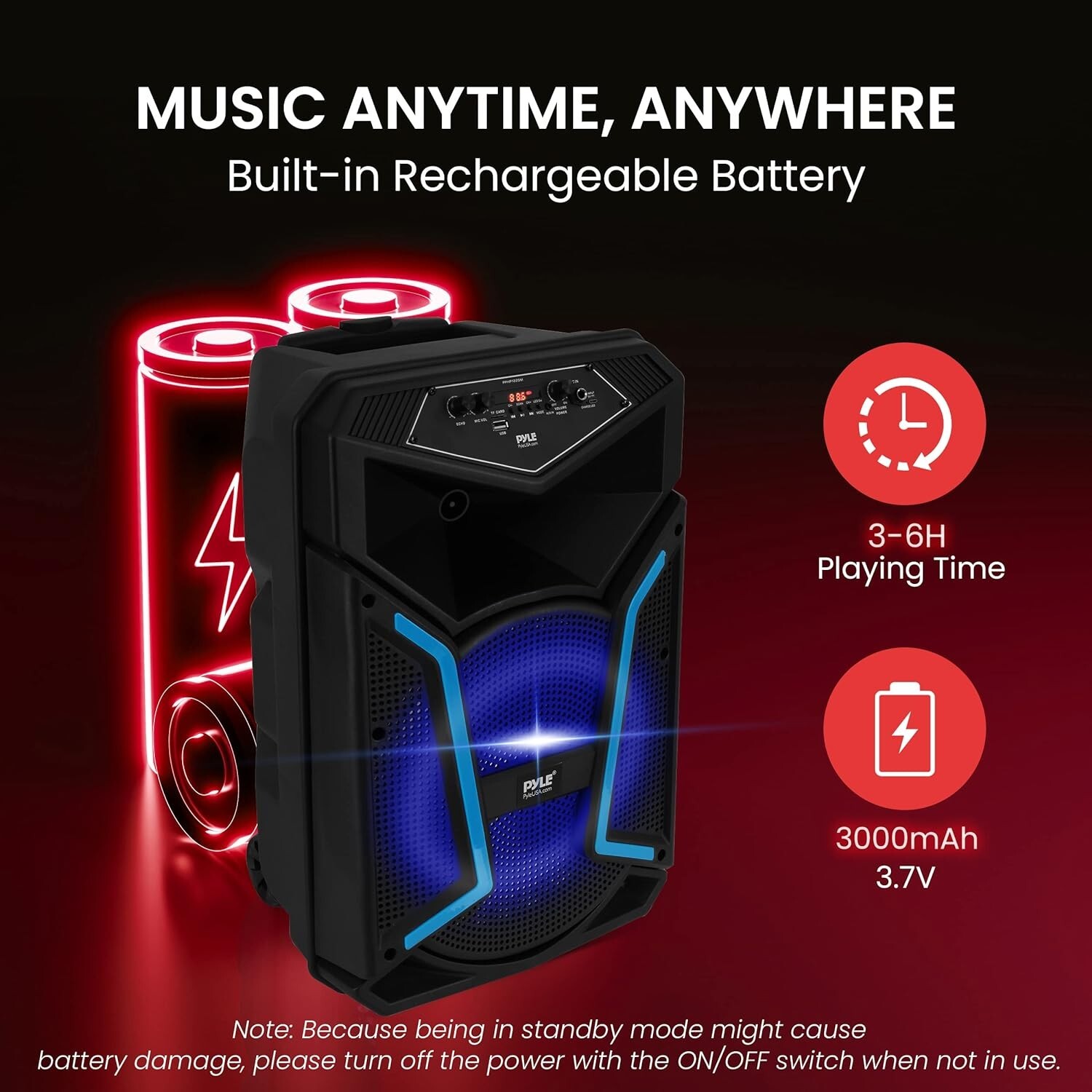 Pyle 12in Bluetooth PA Speaker System 800W Rechargeable & Durable & Stylish