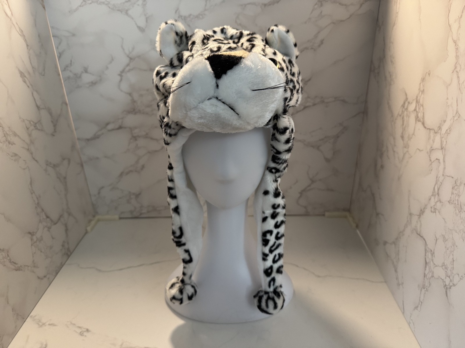 Snow Leopard Soft Winter Plush Hat Kids & Adults Christmas Hoilday, Cold Weather