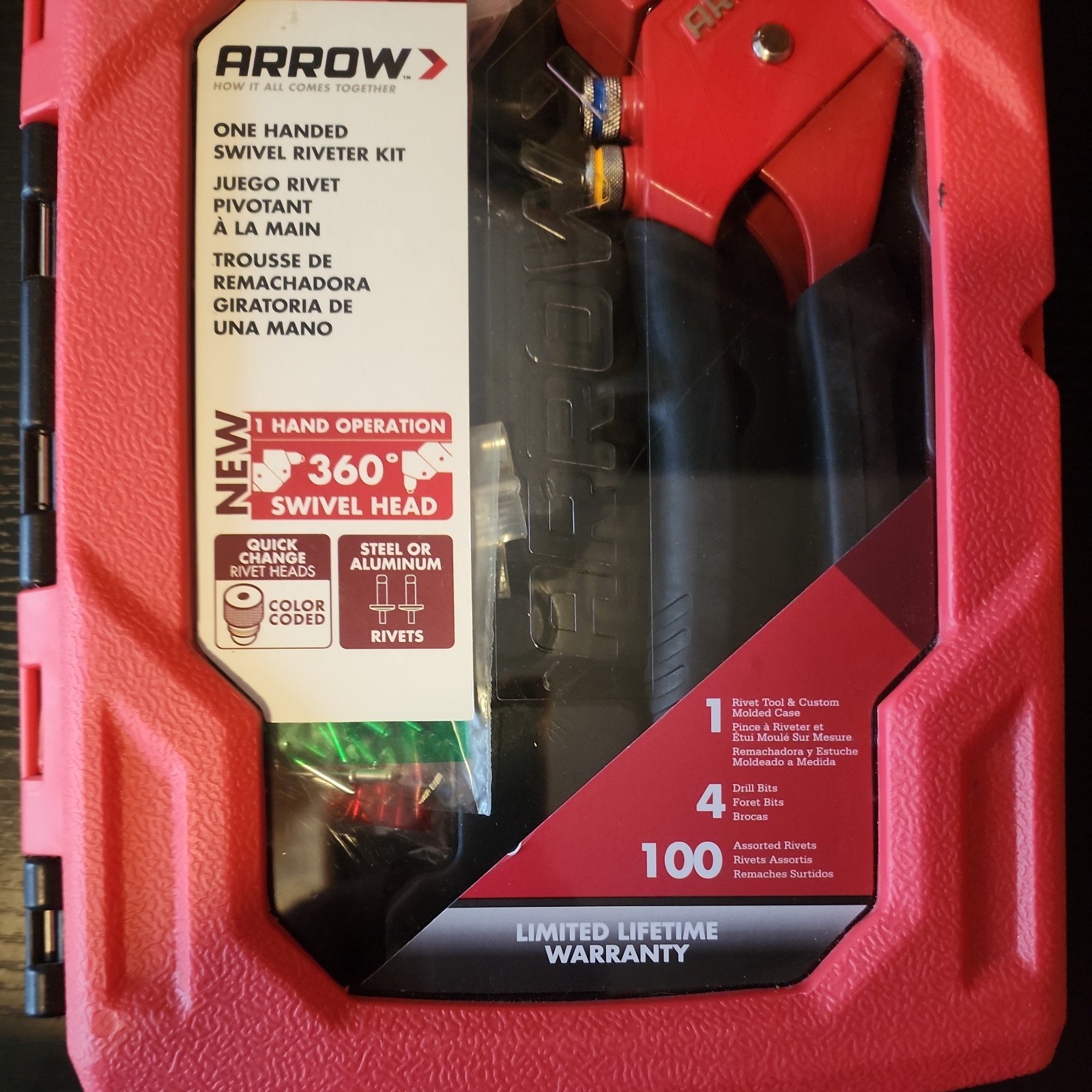 ARROW ONE HANDED SWIVEL RIVETER KIT 360 Swivel Head Quick Change Color Coded