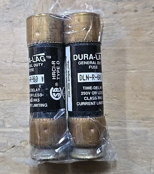 LOT OF 2 DURA-LAG DLN-R-60 TIME DELAY FUSE CLASS RK5 250V