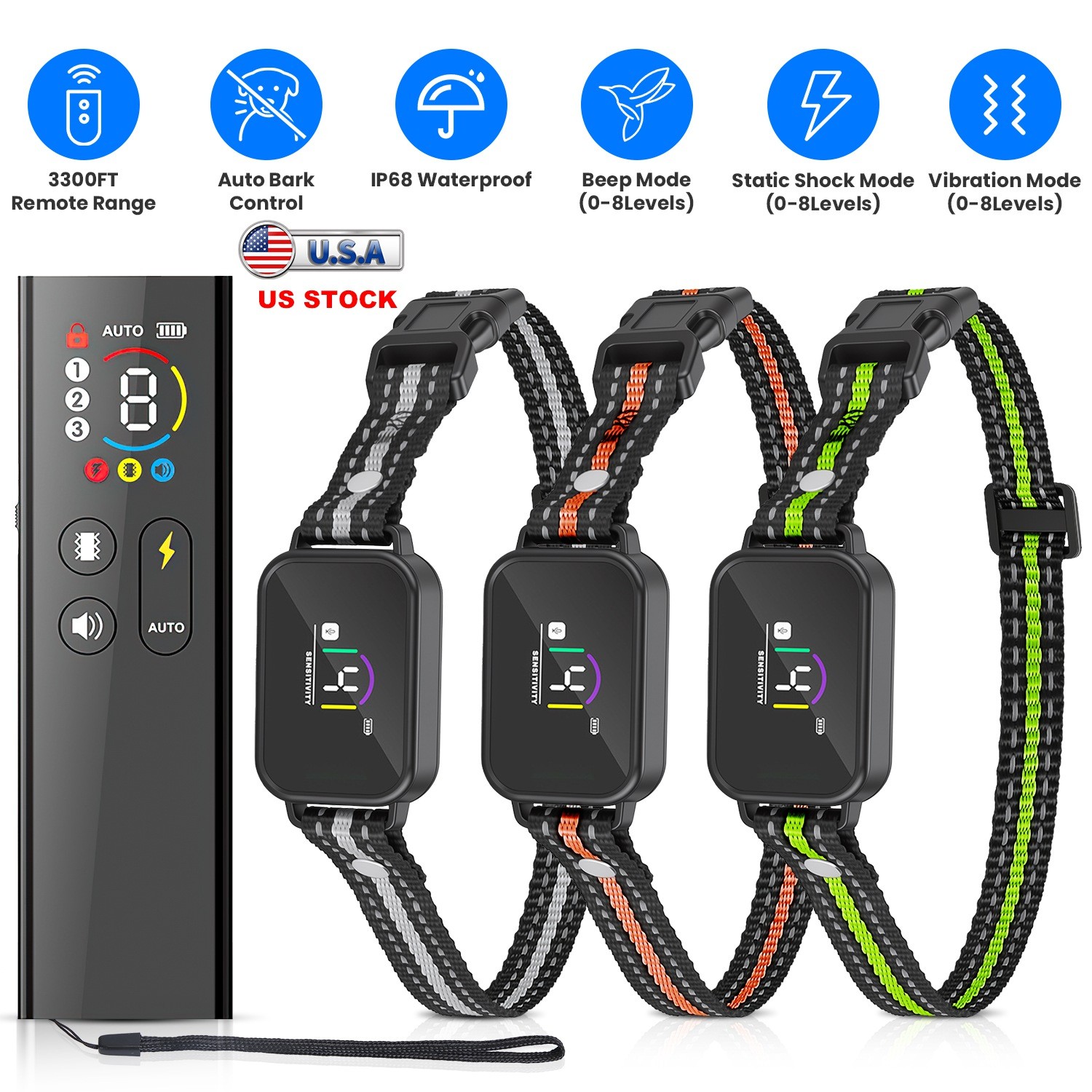 2-in-1 Bark & Shock Collar Dog Training Collar with 3 Channel Multi-Dog Training