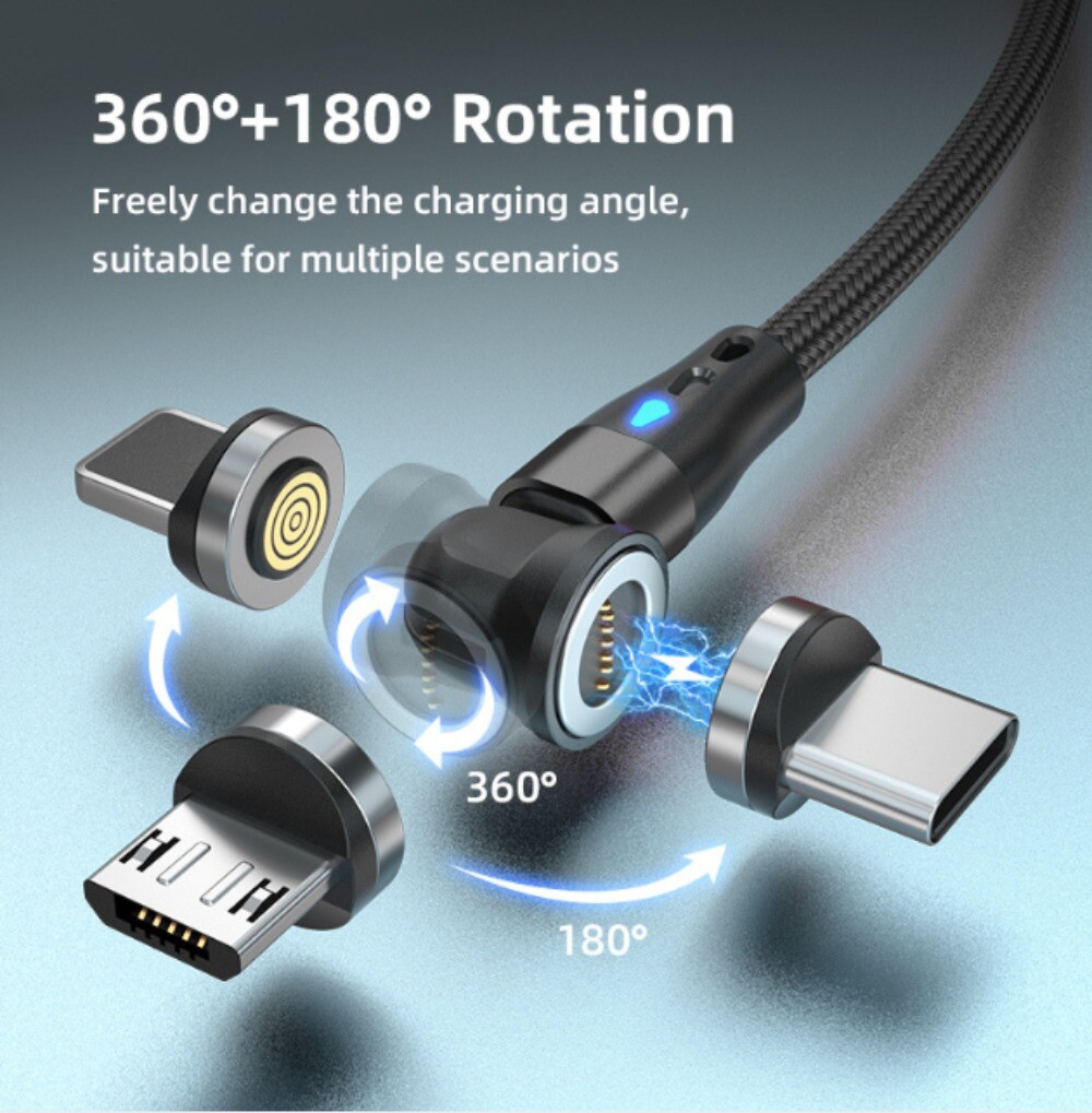 3 PACK Magnetic Phone Charger Fast Charging Cable For Micro USB/Type C/ iPhone