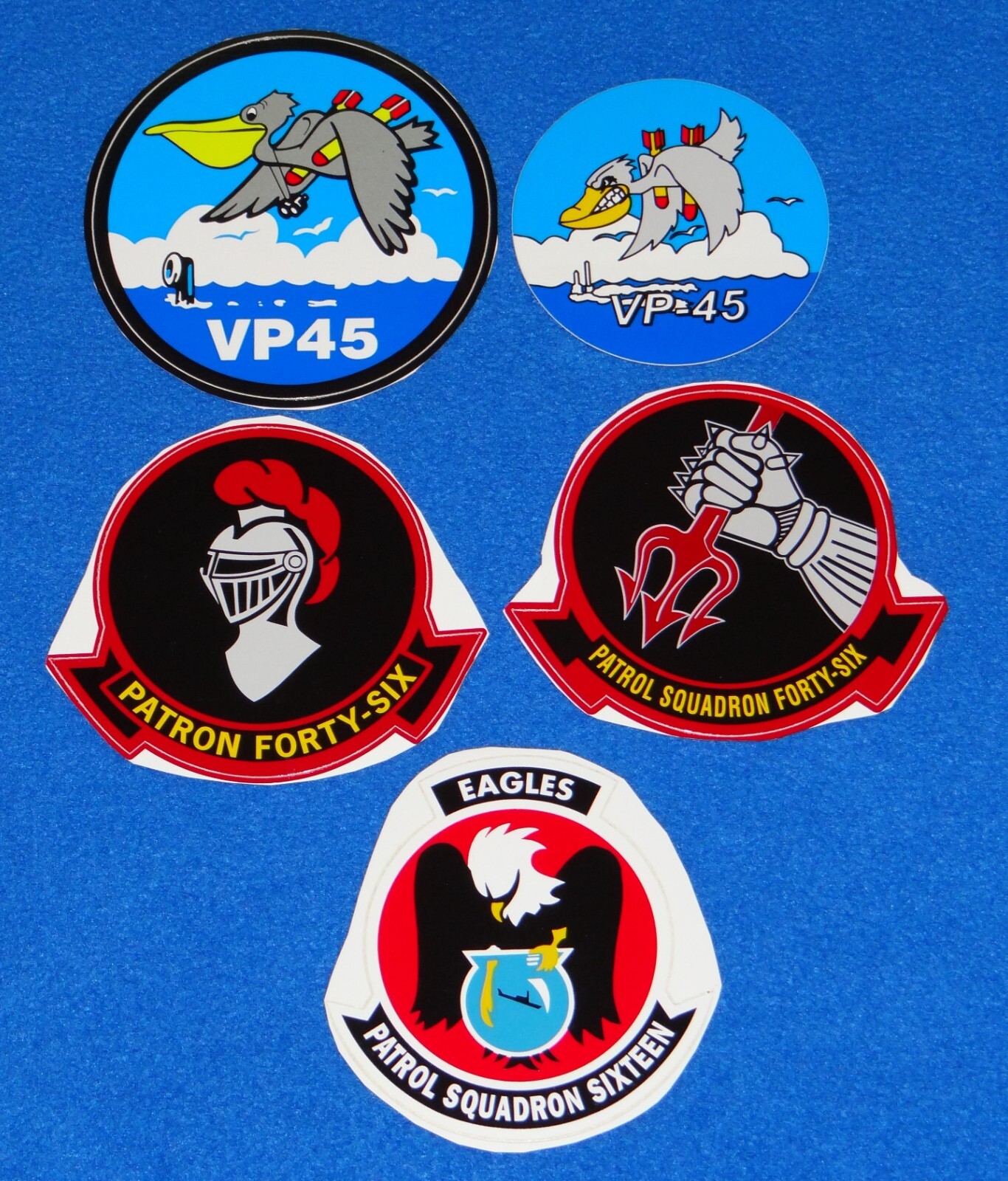 US Navy Lockheed P-3 Orion FIVE Different Patch-Image/Decals VP45, Patrol 16, 46
