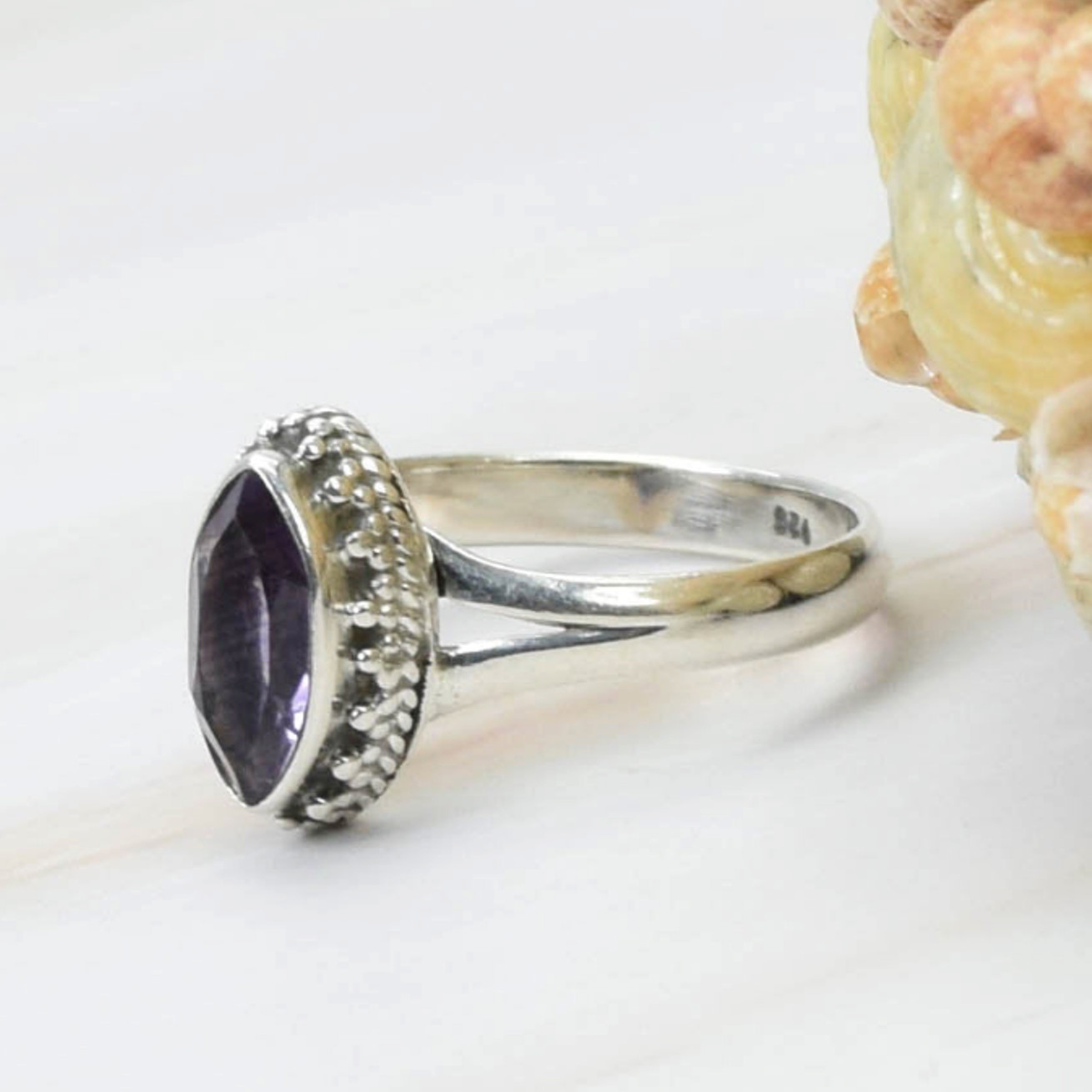 Amethyst Ring 925 Sterling Silver Ring Marquise Gemstone Ring Band Ring MO106