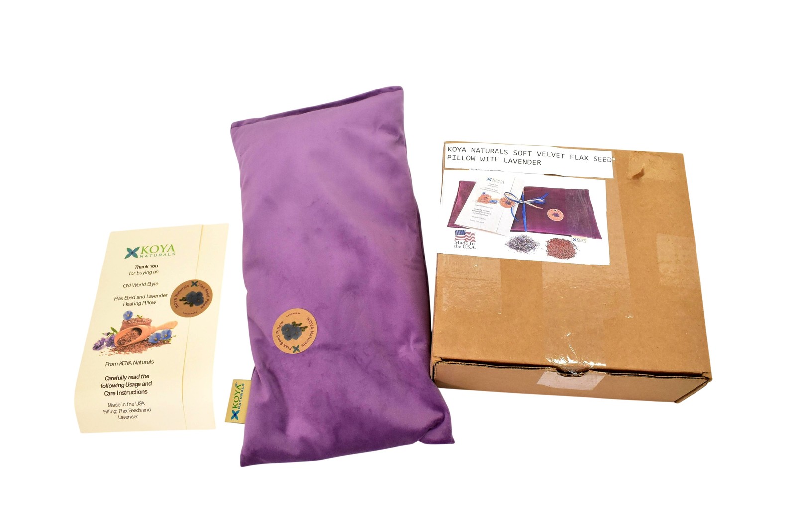 Koya Naturals Flax Seed Lavender Heating Pillow Purple Microwavable Heat Pad