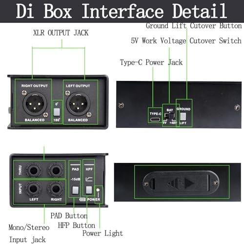 Direct Box with Dual 1/4” High-Impedance Stereo Inputs Di Boxes Active