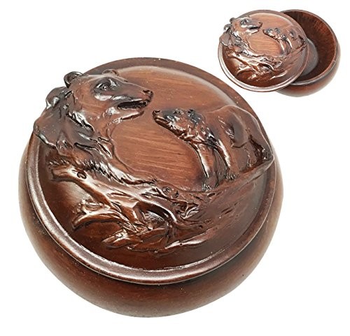 Ebros Rustic Faux Wood Grizzly Bear with Cub Rounded Jewelry Box 4.25"L