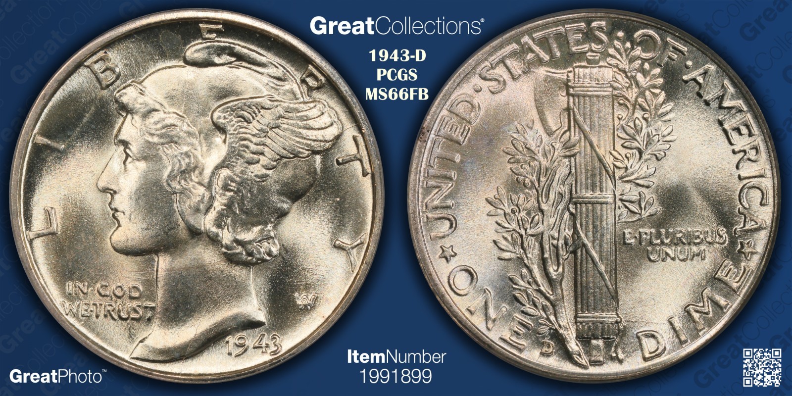 1943-D Mercury Dime graded PCGS MS66FB...beautiful coin!