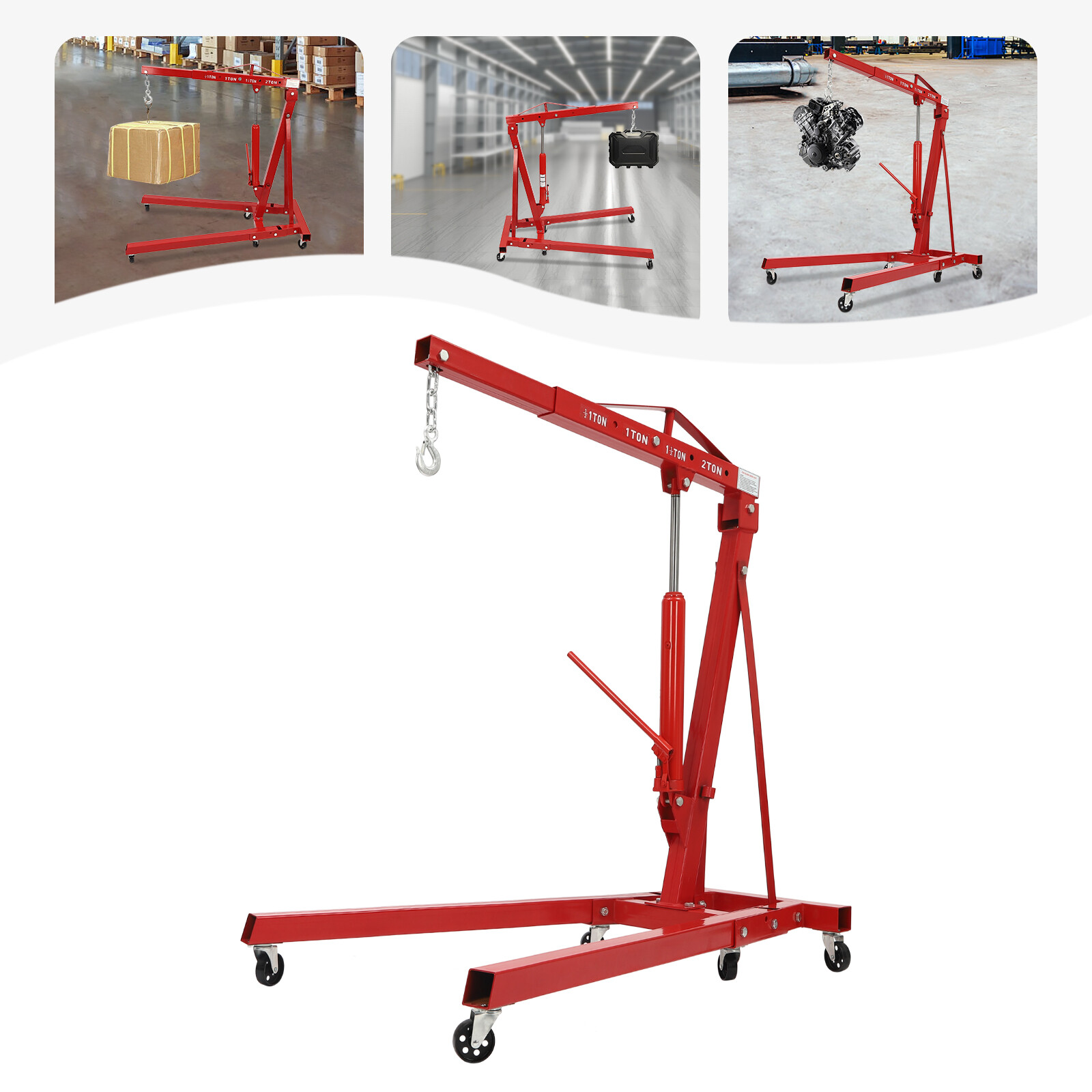 2T/4400lbS Heavy Duty Engine Motor Hoist Cherry Picker Shop Crane Lift Stand