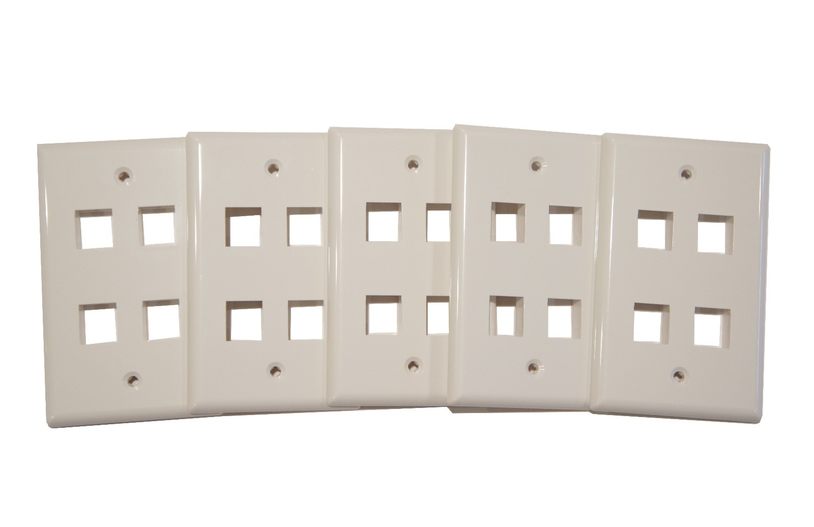 (5) Pack of 4 Keystone Port Single Gang Data Wall Plates White