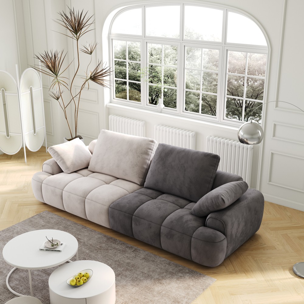 Modern 2-Seat Sofa Gray Yellow Suede Velvet Sofa Upholstered Free Shipping