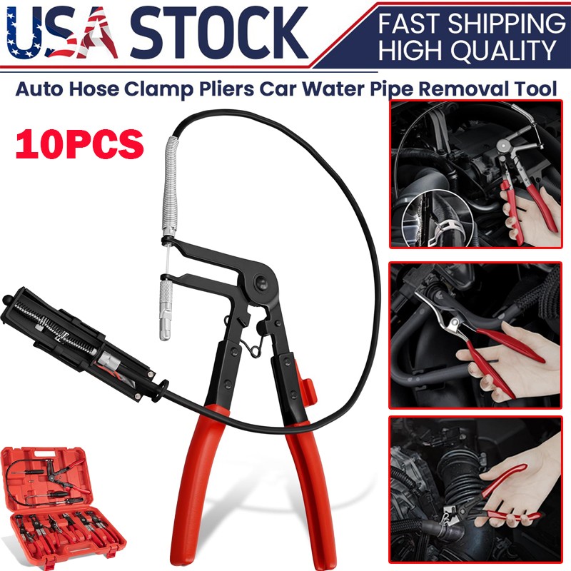 10Pc Hose Clamp Clip Remover Pliers Wire Long Reach Kit Fuel Oil Water Hose Tool