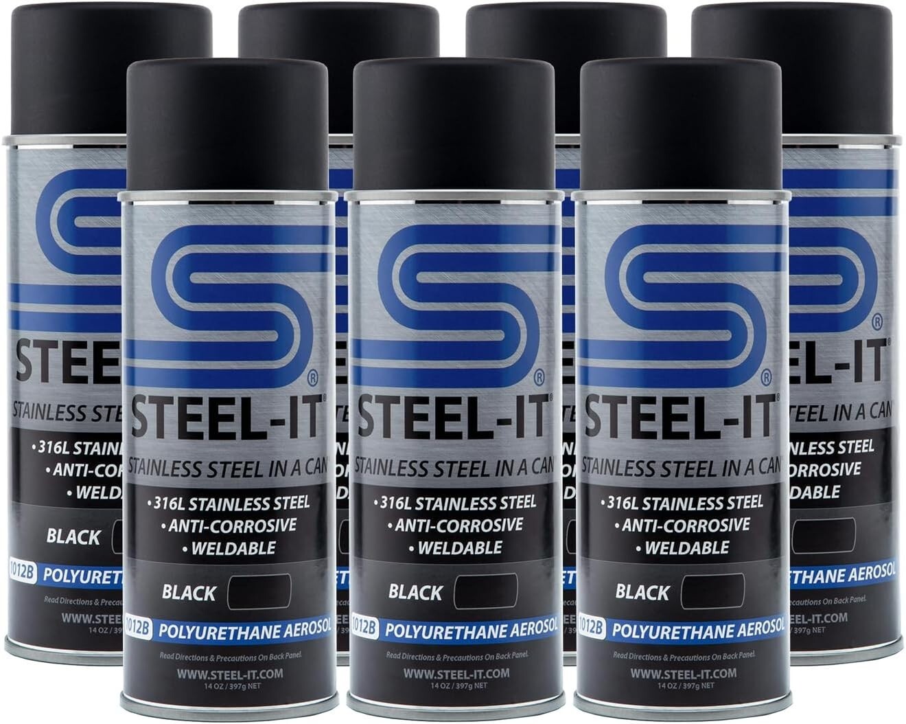 Steel-it 1012D Black Polyurethane Stainless Steel Spray 12oz Can Pack of 7