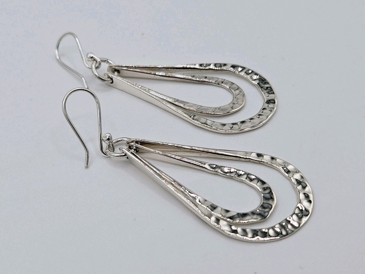 925 Sterling Silver Hammered Teardrop Dangle Earrings Statement 7.2g