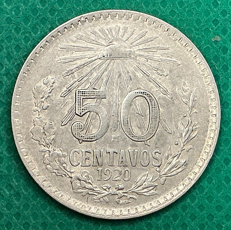 1920 Mo Mexico Silver 50 Centavos Cap and Rays KM# 447
