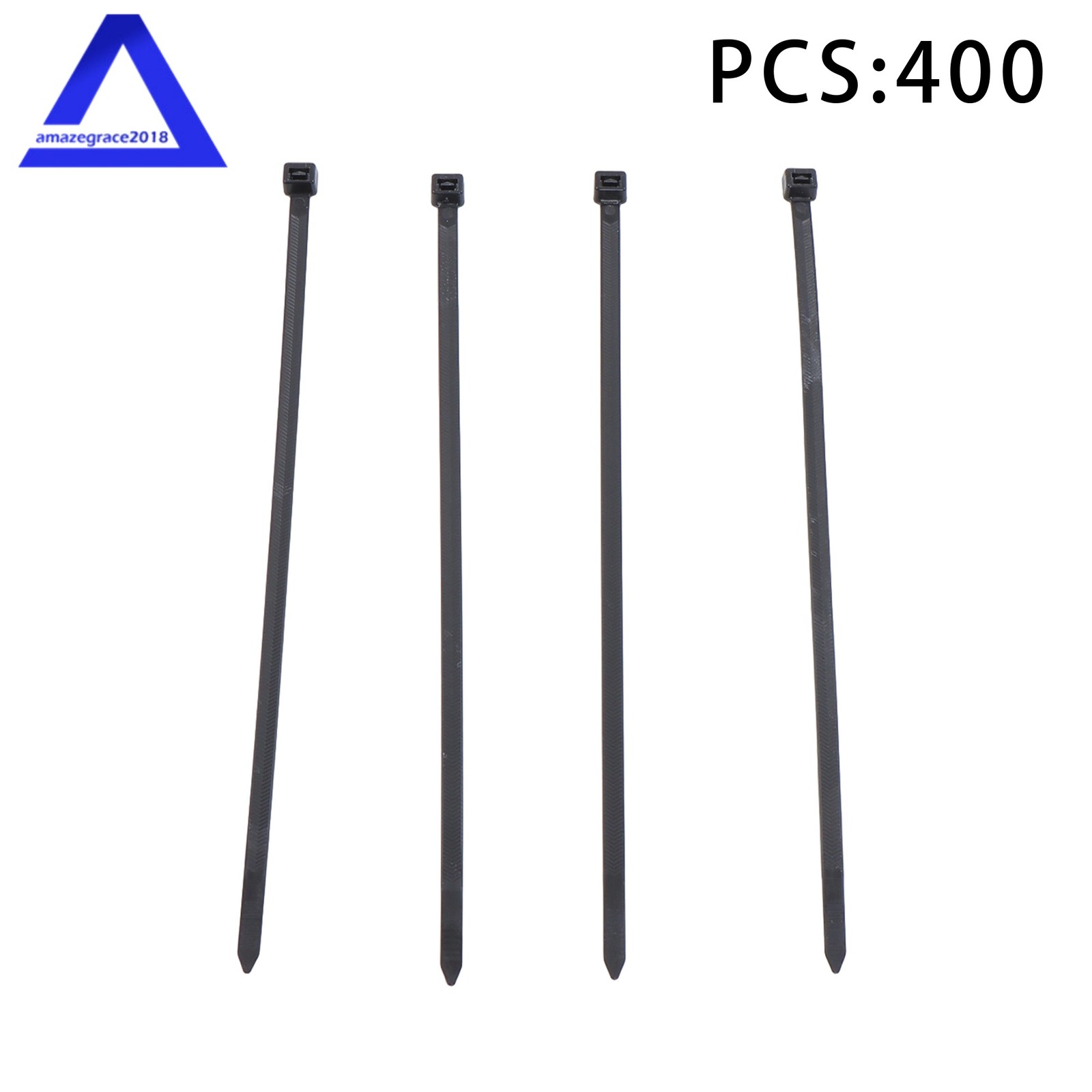 12-inch Nylon Cable Ties V-shaped serrated 200-lb tensile strength Black 400Pcs