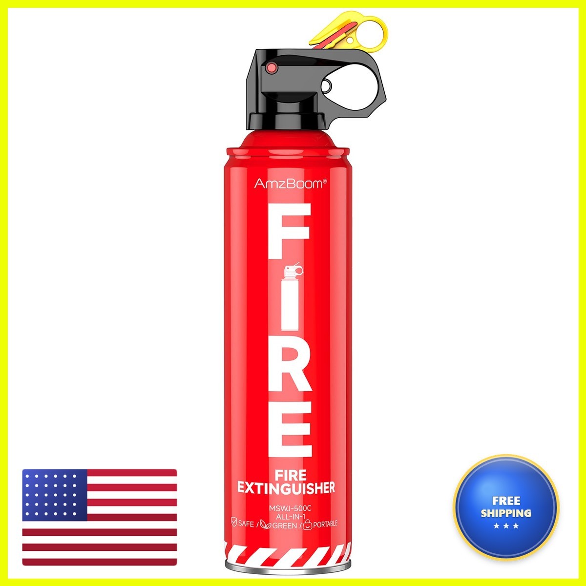 AmzBoom MSWJ-500C Fire Extinguisher 1Pack Water-Based A B C K 6-Year Warranty