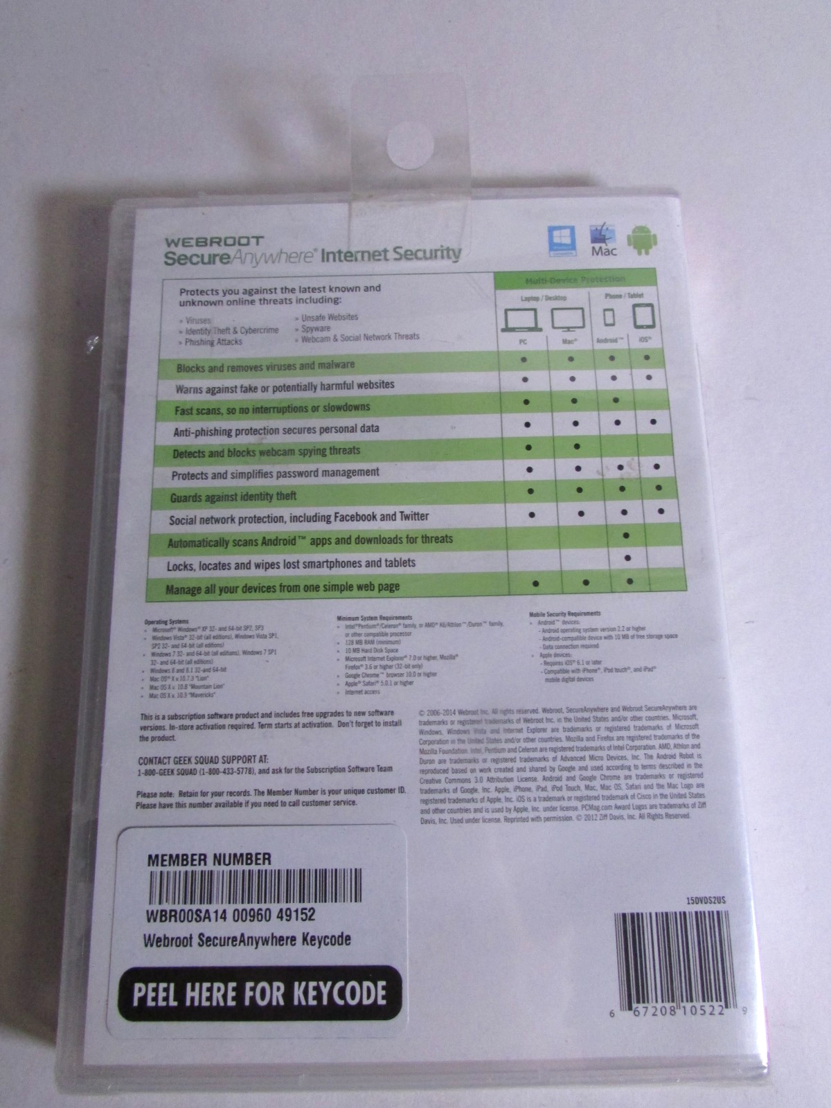 Webroot Secure Anywhere Internet Security 3 Devices for PC/MAC/Mobile NEW/SEALED