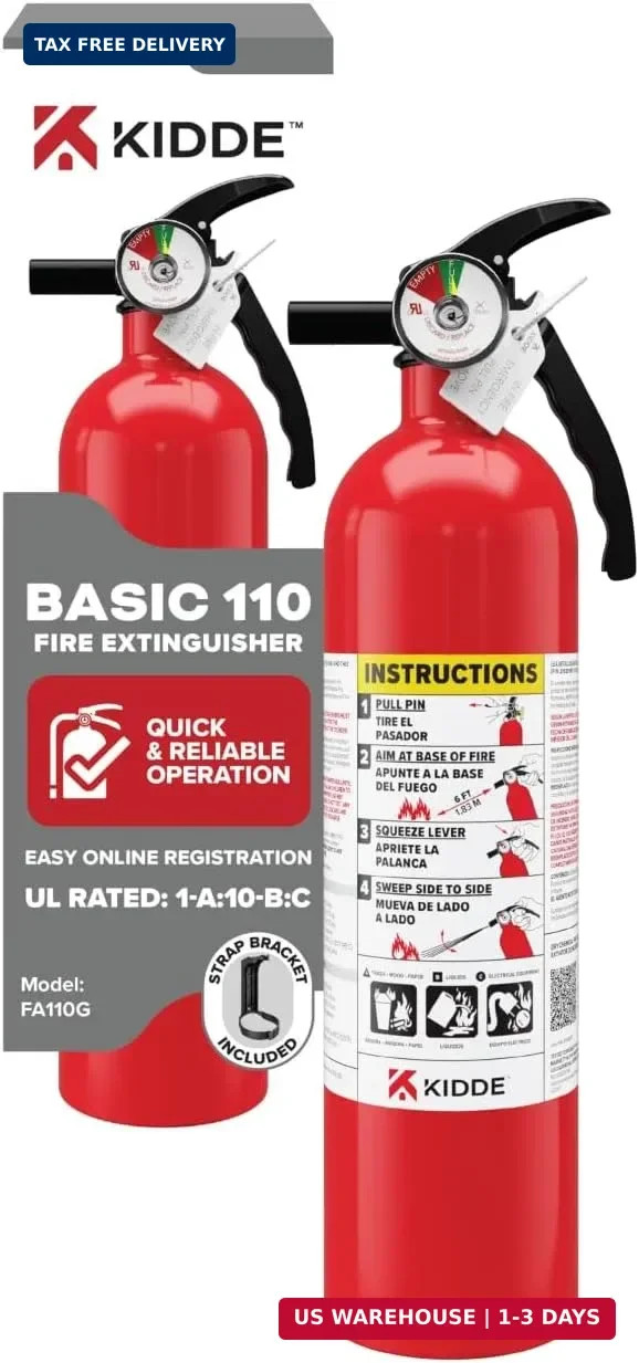 Kidde Basic 110 Fire Extinguisher for Home, 1-A:10-B:C, FA110G, 1 Pack | Residen