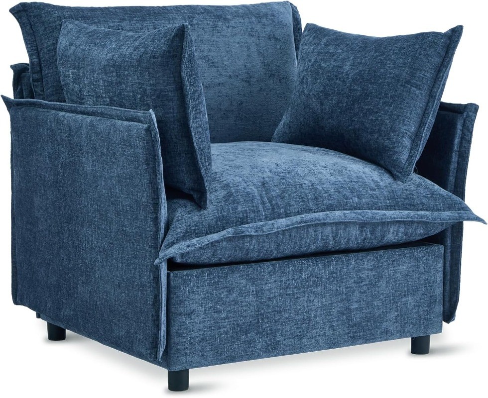 Blue Accent Chair 34" Width Oversized Reading Chair Upholstered Armchair