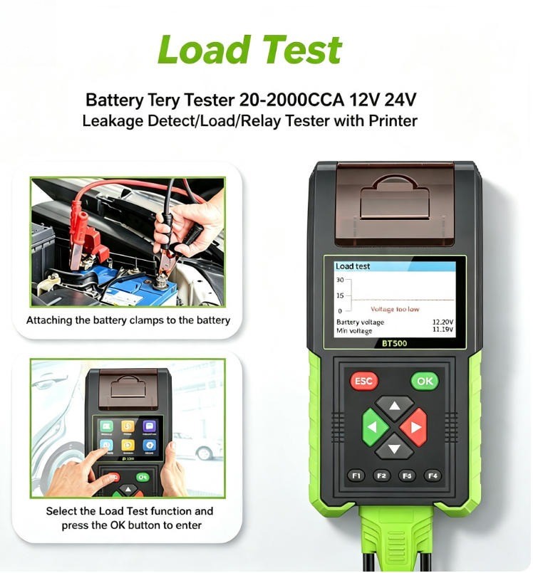 12/24V Car Truck Battery Tester Charging Cranking Relay Test Analyzer w/ Printer