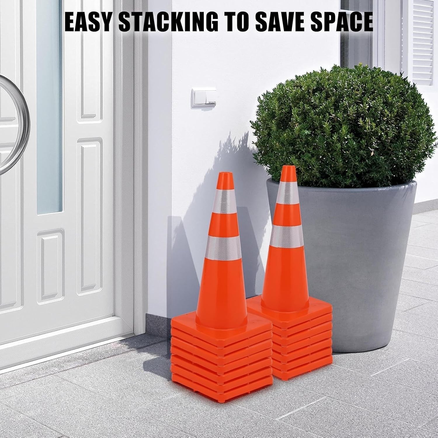 6 Pack Traffic Cone Set, 28 Inch High-Visibility Stackable Barriers with Reflect
