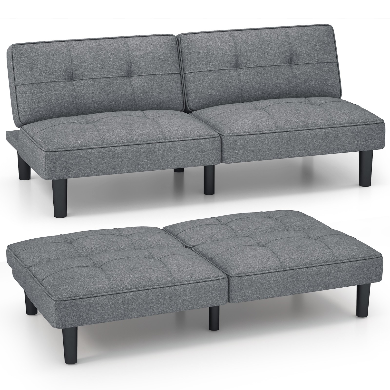 Convertible Folding Futon Sofa Bed w/ 6-Position Adjustable Backrest  Cushion