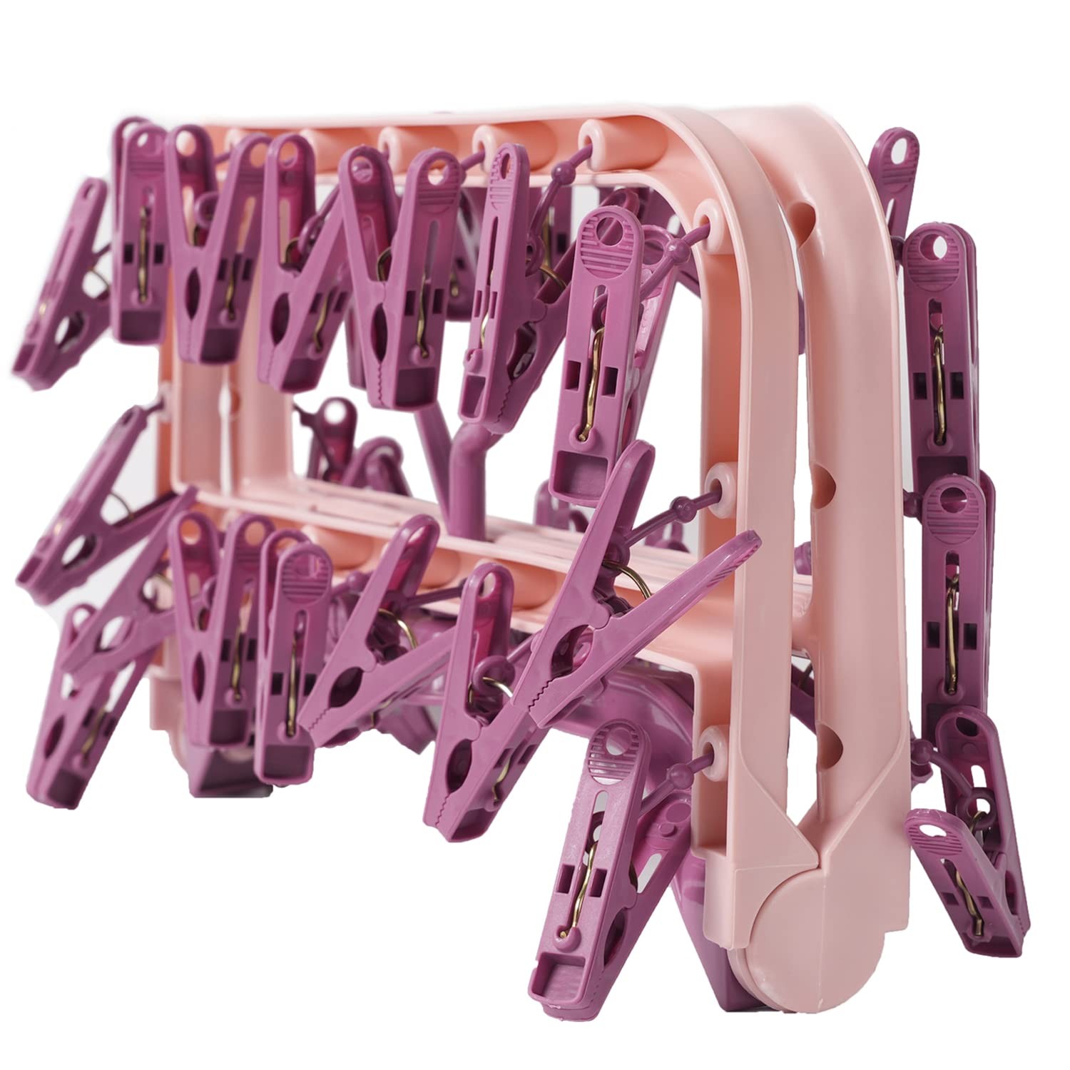 Clothes Drying Racks Foldable Clip Hangers Plastic with 32 Drying Clips Wind-...