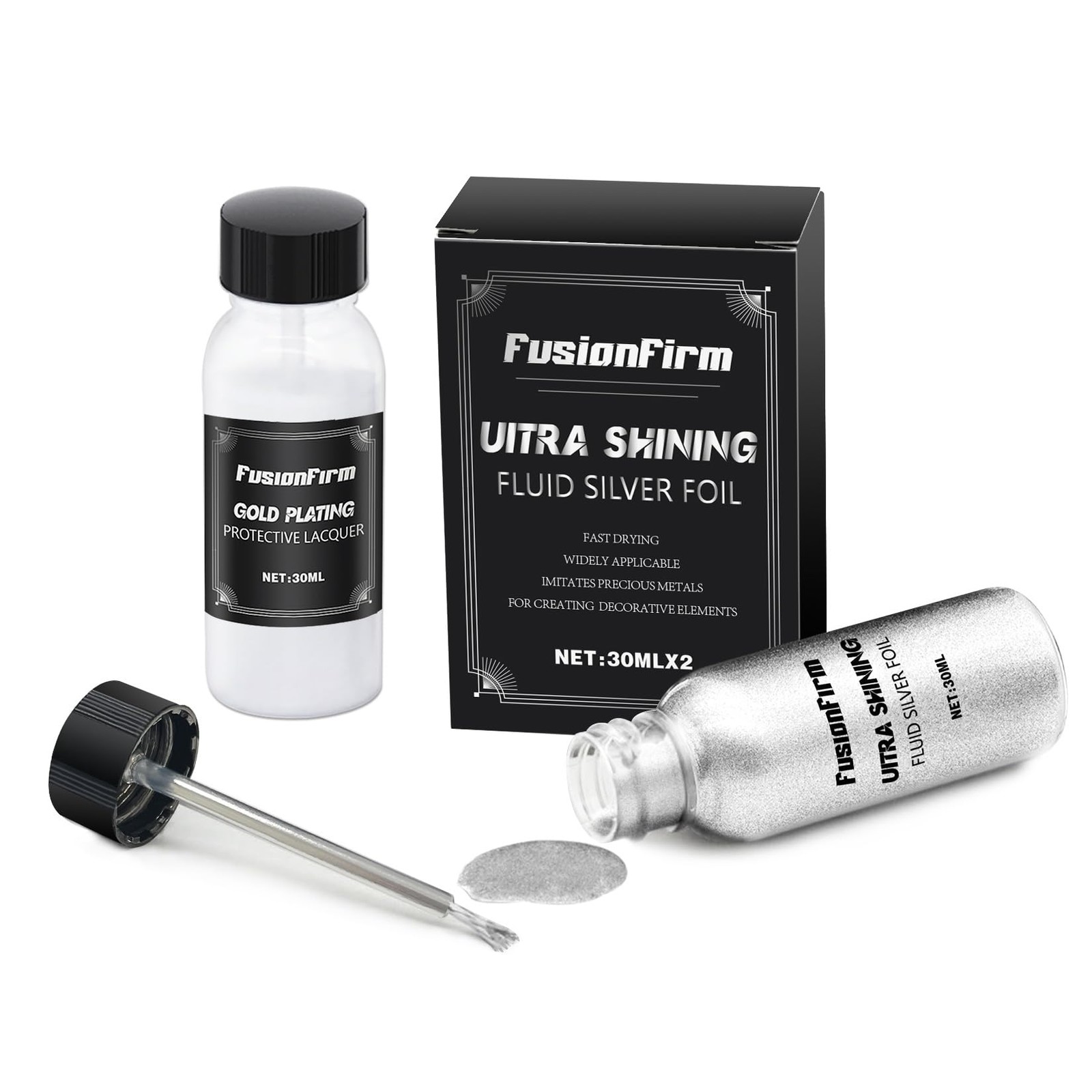 Liquid Silver Leaf Paint Kit - Alcohol-Based 0.5 Fl Oz (Pack of 2),