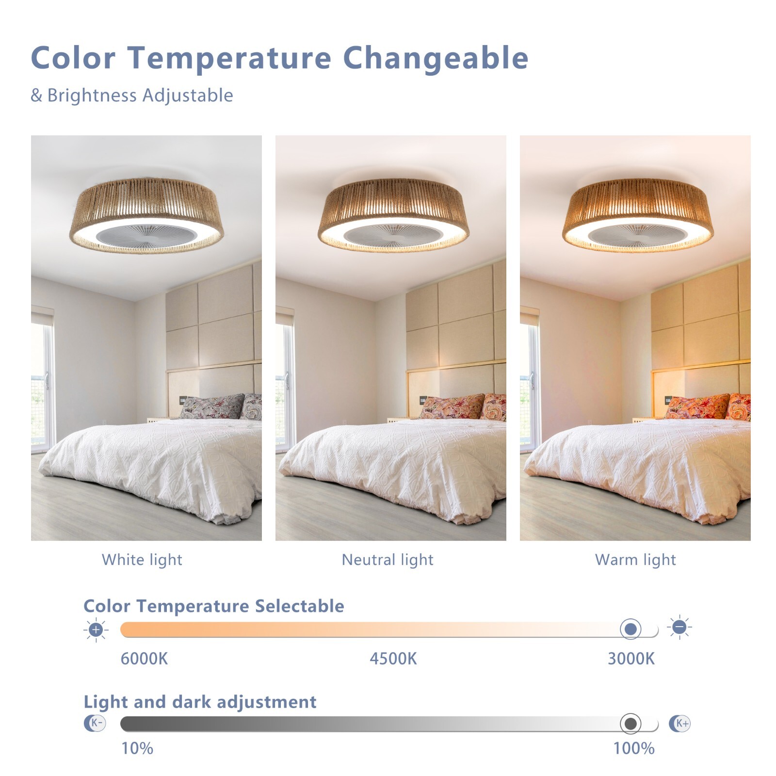 21" Modern White 8-Blade Smart LED Ceiling Fan
