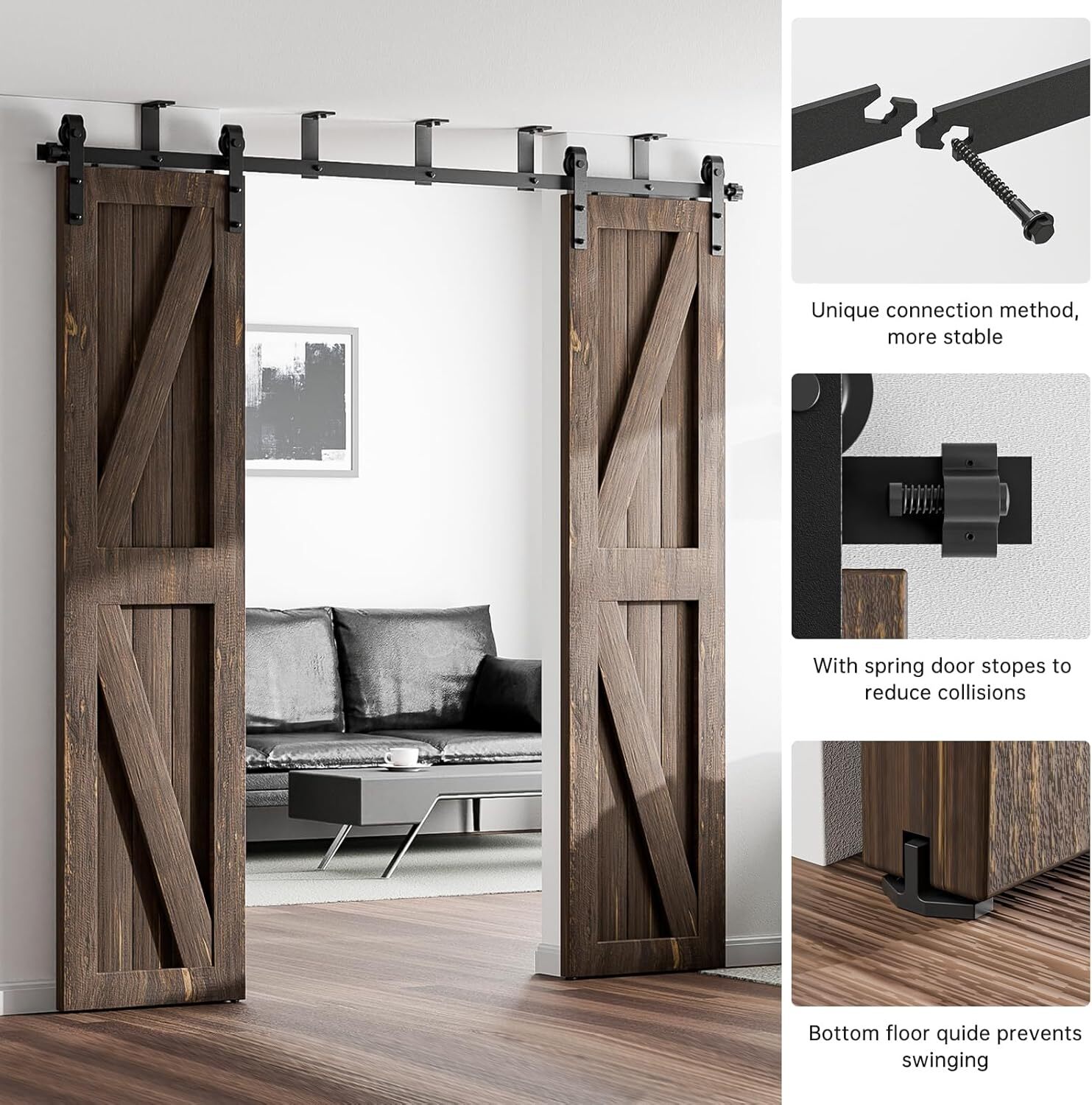 12FT Ceiling Mount Bracket Sliding Barn Door Hardware Kit Black,For Double Door