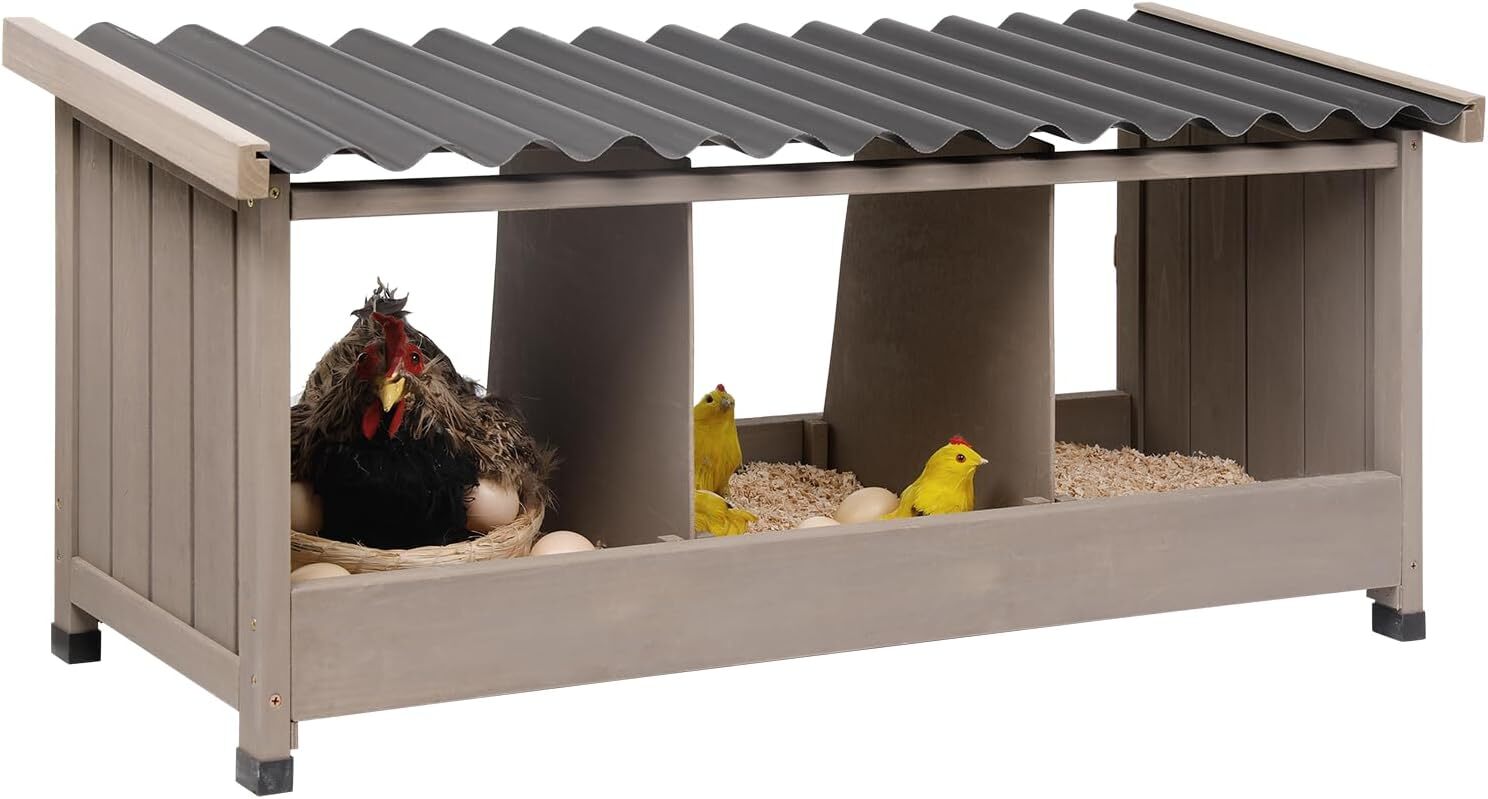 Petscosset Chicken Nesting Box with with PVC Roof for Poultry, 3 Compartments