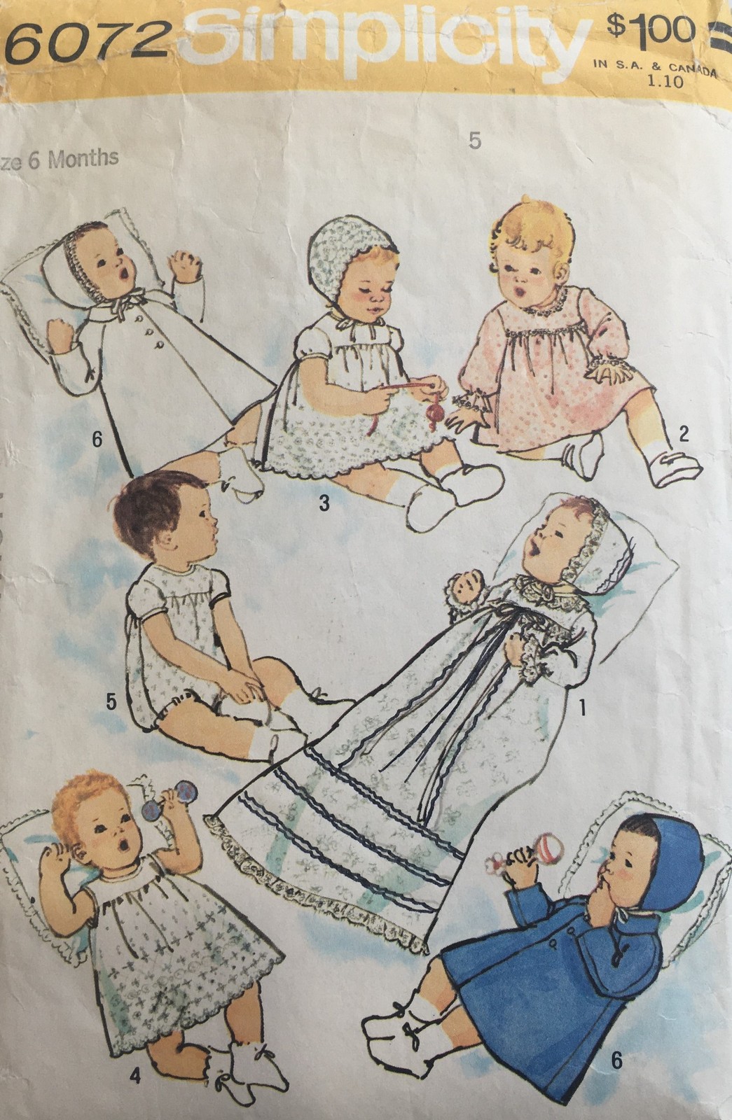 Simplicity Pattern 6072 sz 6mo, Baby Wardrobe Christening Gown Coat Dress Bonnet