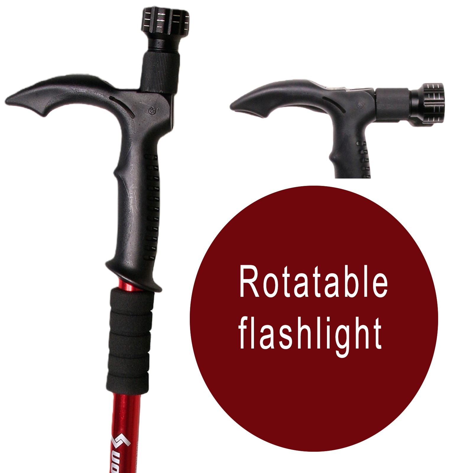 Adjustable Walking Cane with Rotatable Flashlight