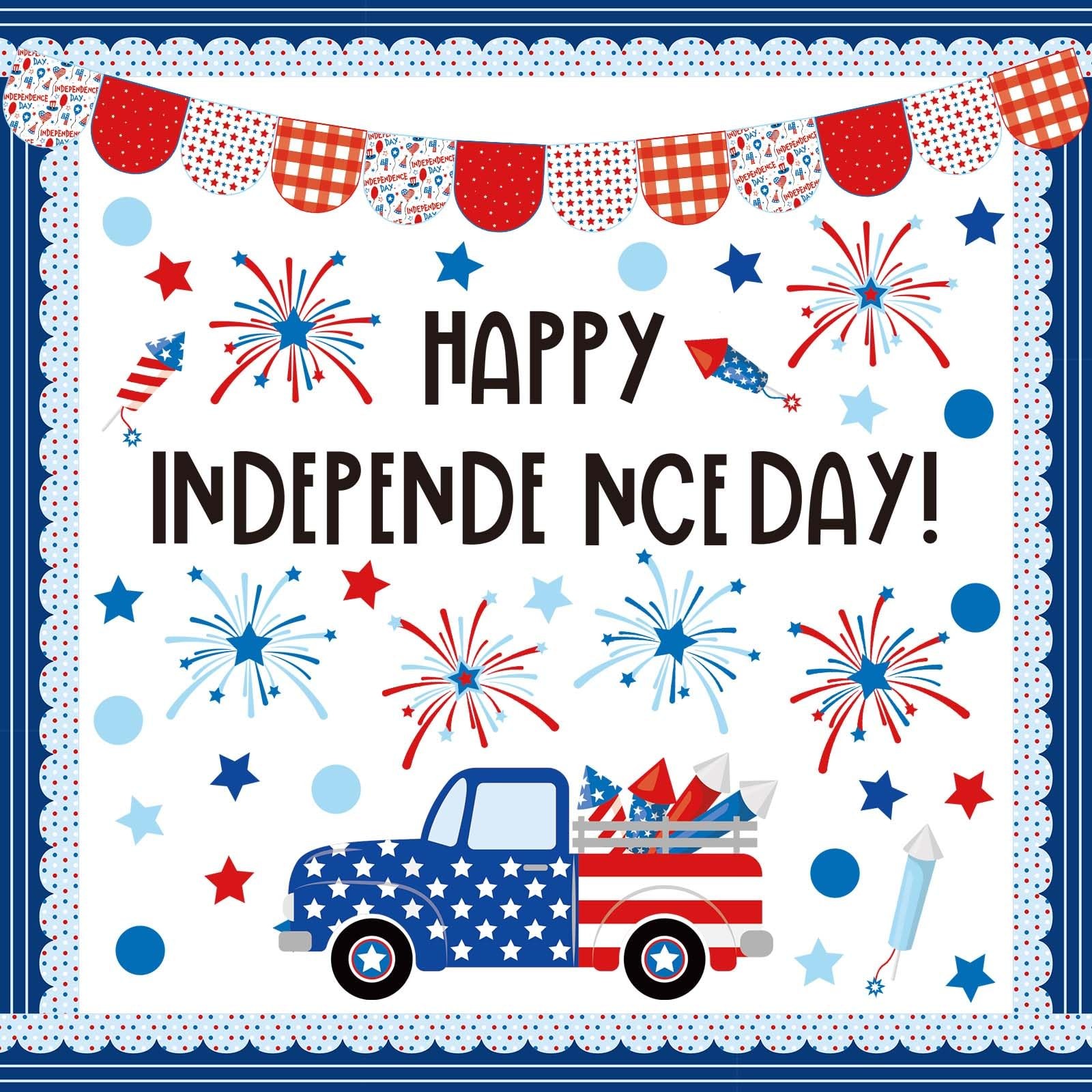 74Pcs Happy Independence Day Bulletin Board Kit Patriotic Red Blue Star Paper Cu