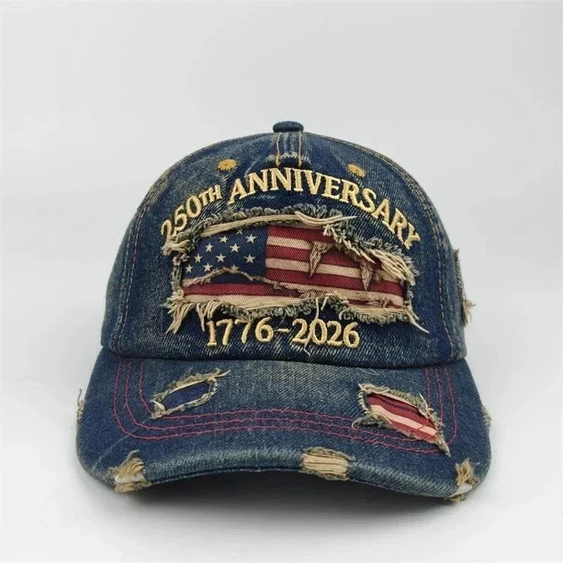US 250th Anniversary Hat Denim Baseball Cap Patriotic 1776–2026 American