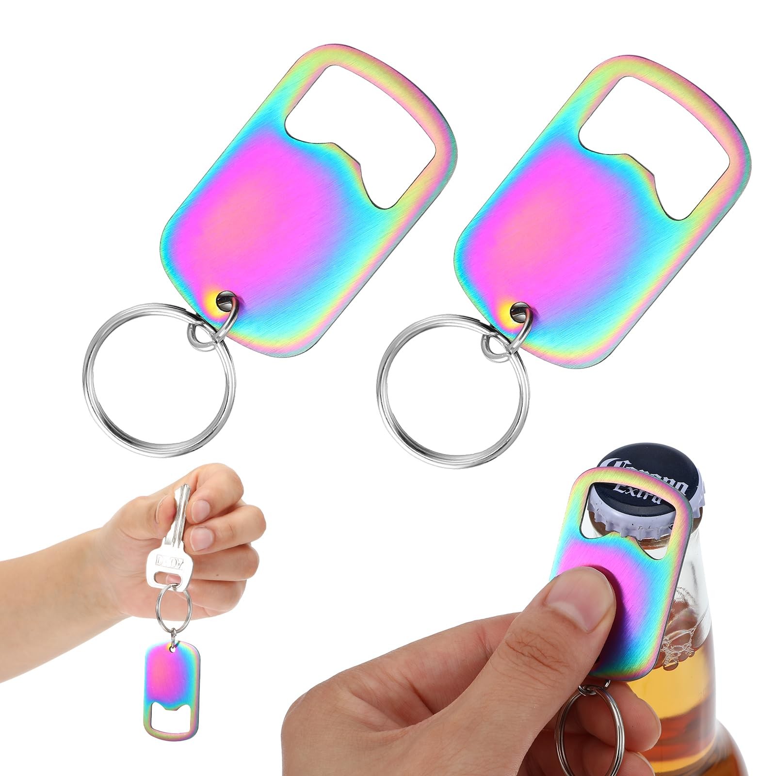 2Pcs Bottle Opener Keychain, Stainless Steel Flat Beer Bottle Opener Keychain