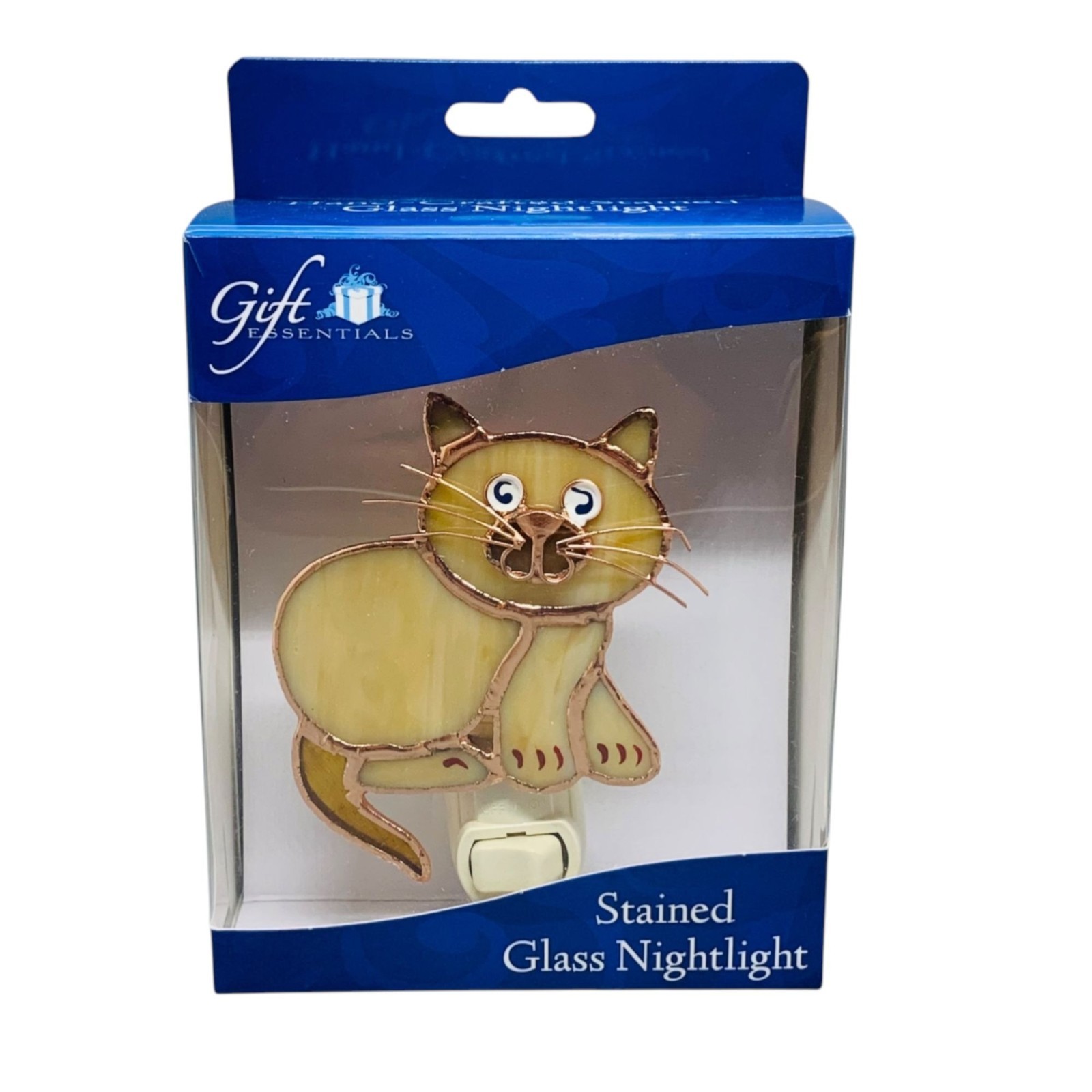 Gift Essentials Stained Glass Cat Night Light GE257 Tan Gold Copper New Tested