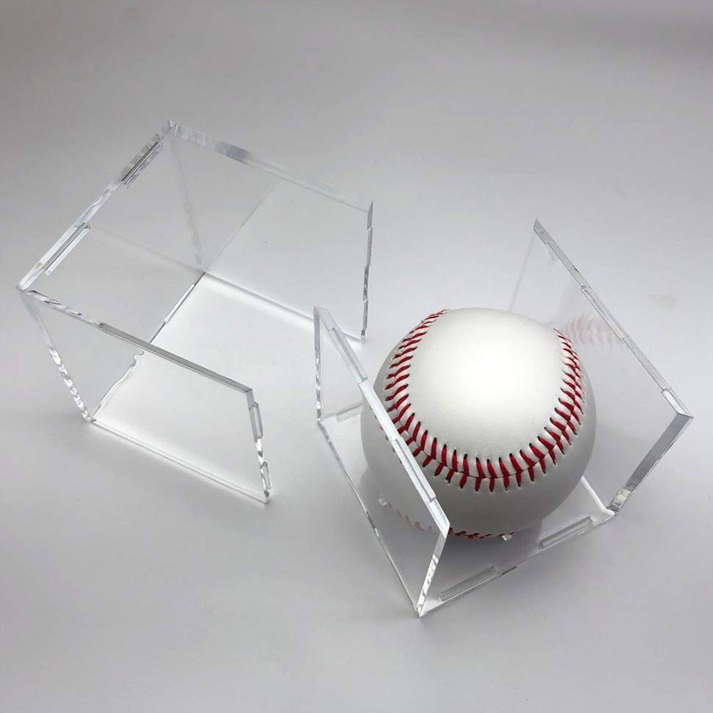 2Pcs Transparent Acrylic Baseball Holder with Stable Cradle for Display
