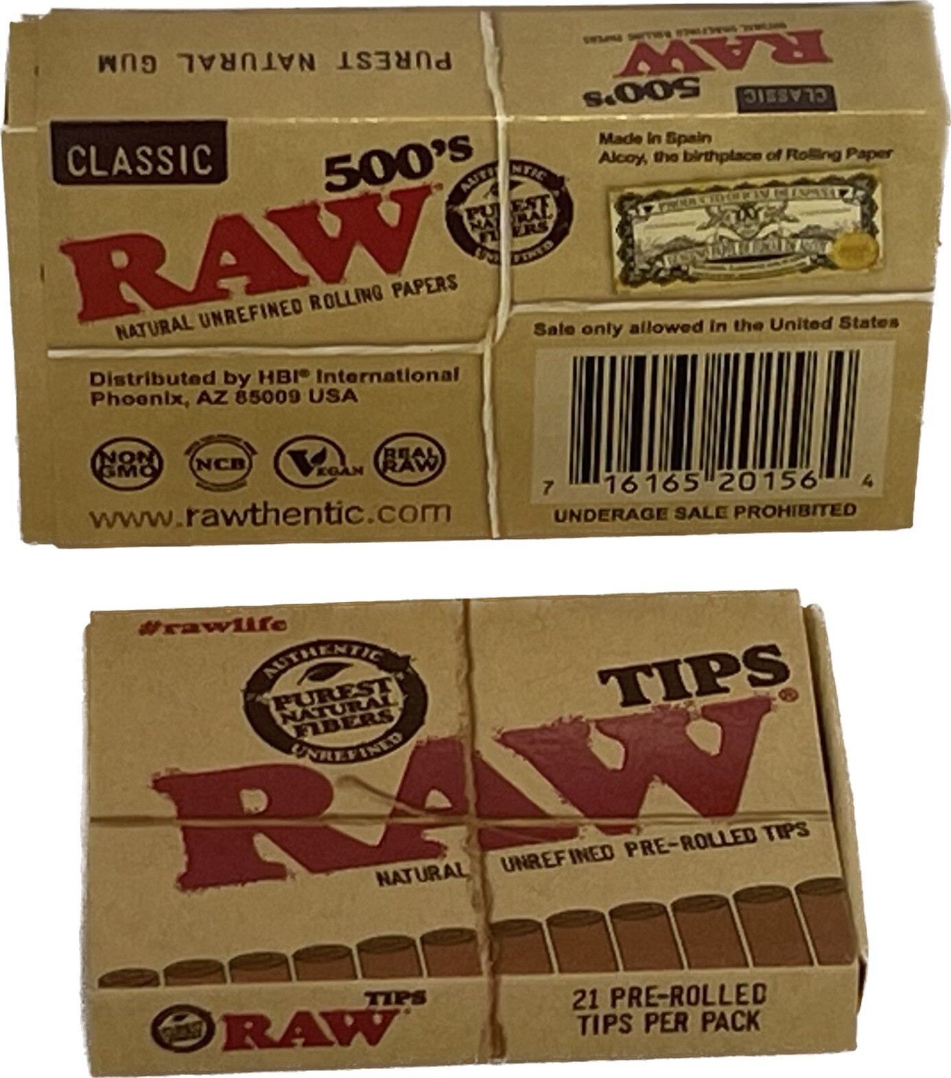 Raw Classic 500 Pack  Unrefined Rolling Papers + Pre-Rolled Tips*Free Shipping*